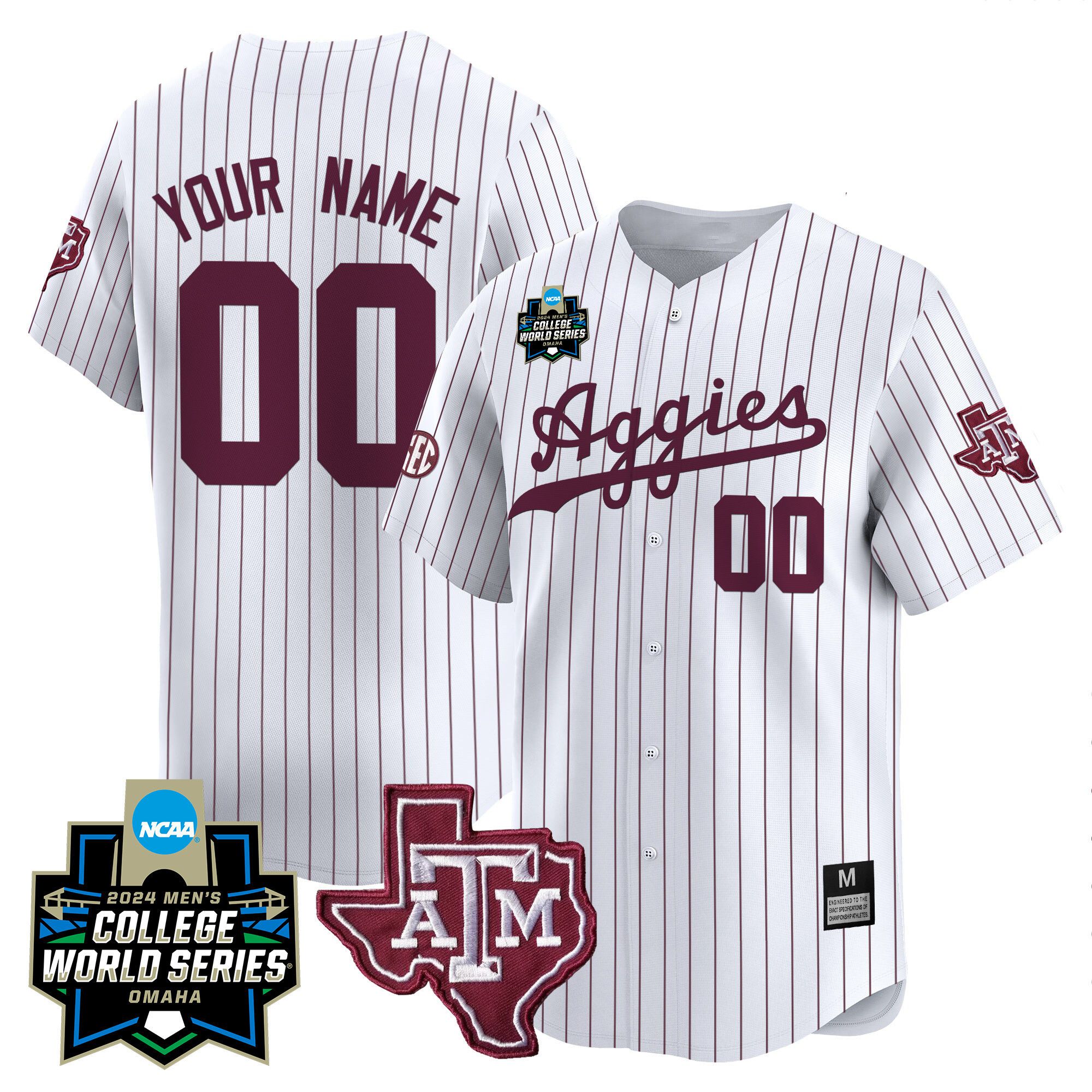 Men Texas A&M Aggies White Stripe 2024 College World Series Vapor Premier Limited Custom NCAA Jersey->customized nfl jersey->Custom Jersey